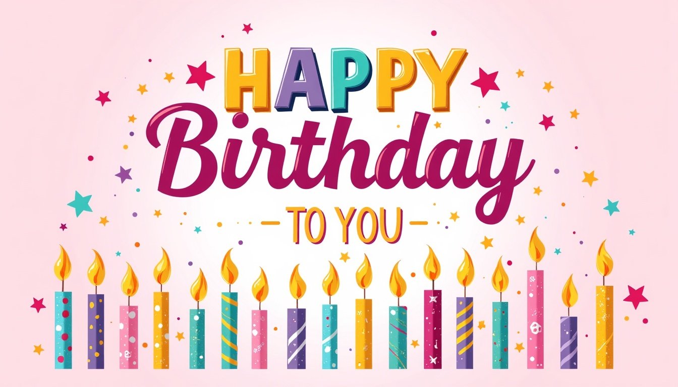 short birthday messages for text, messenger and social media. image of lit birthday candles on a pink background