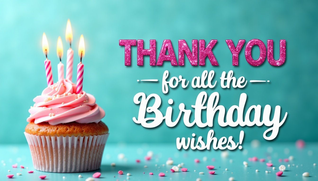 thank you for birthday wishes with a cupcake and blue background