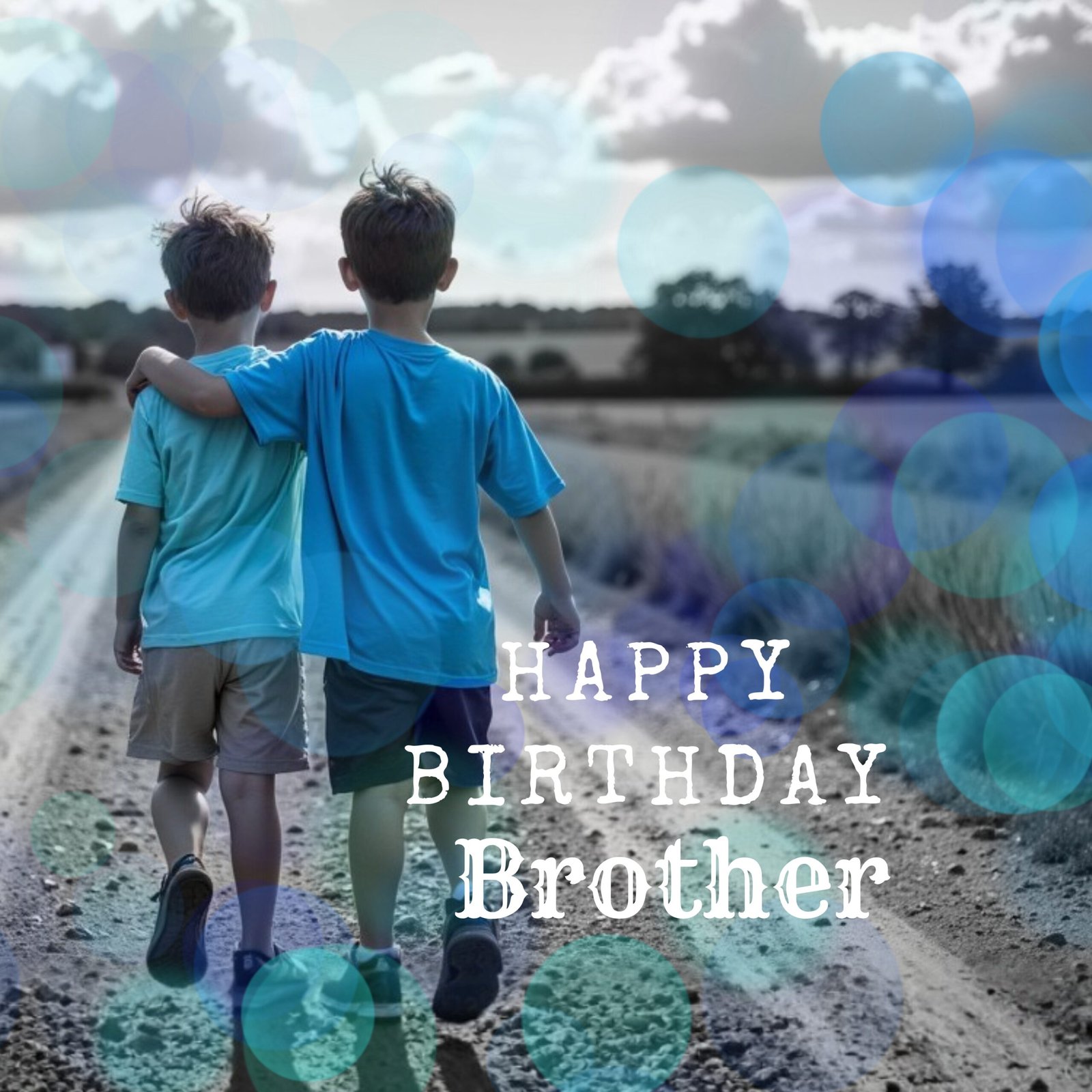 Birthday Wishes for Brother two brothers wearing blue shirts walking on an open road