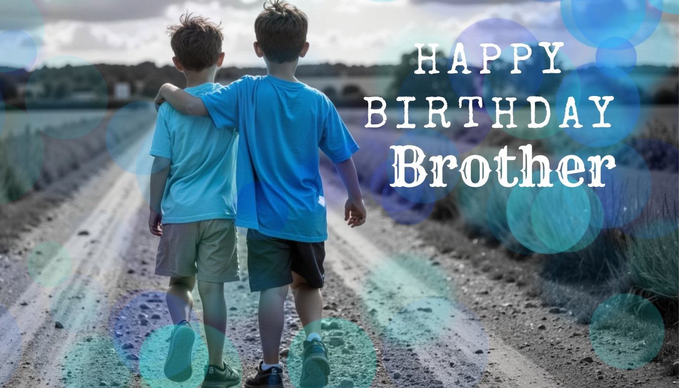 Birthday Wishes for Brother two brothers wearing blue shirts walking on an open road