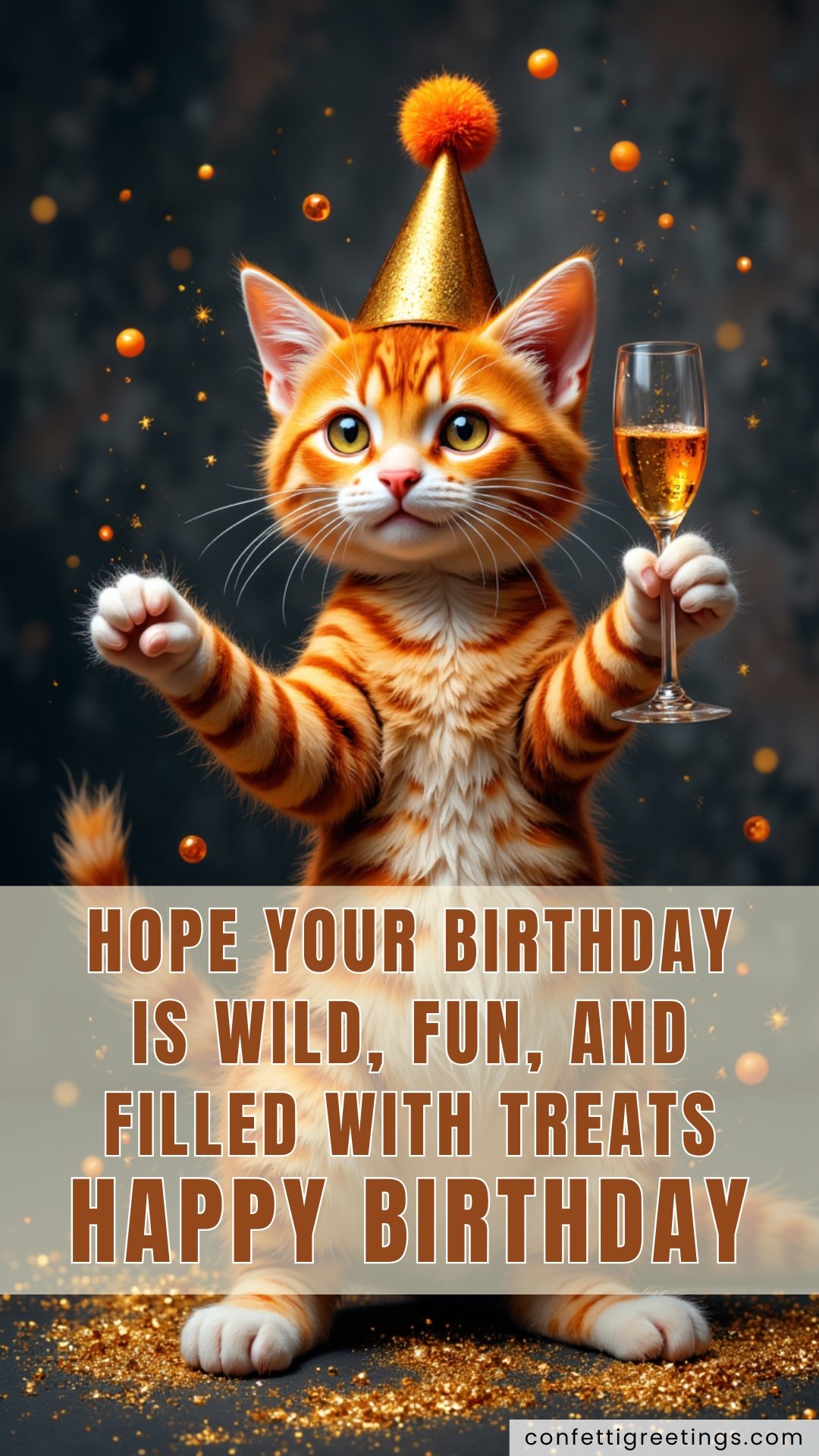 online cards for birthday cat with champagne glass