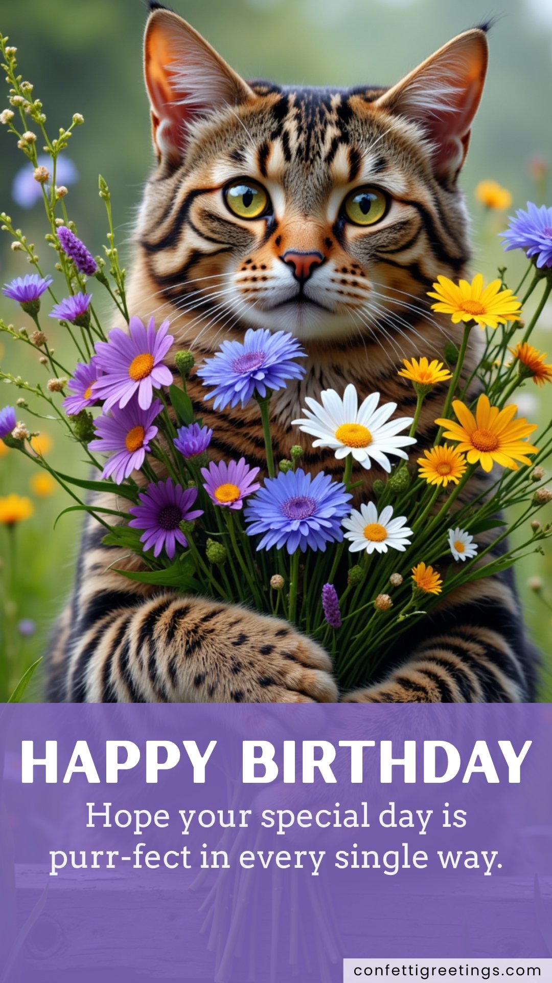 online cards for birthday cute cat with flowers
