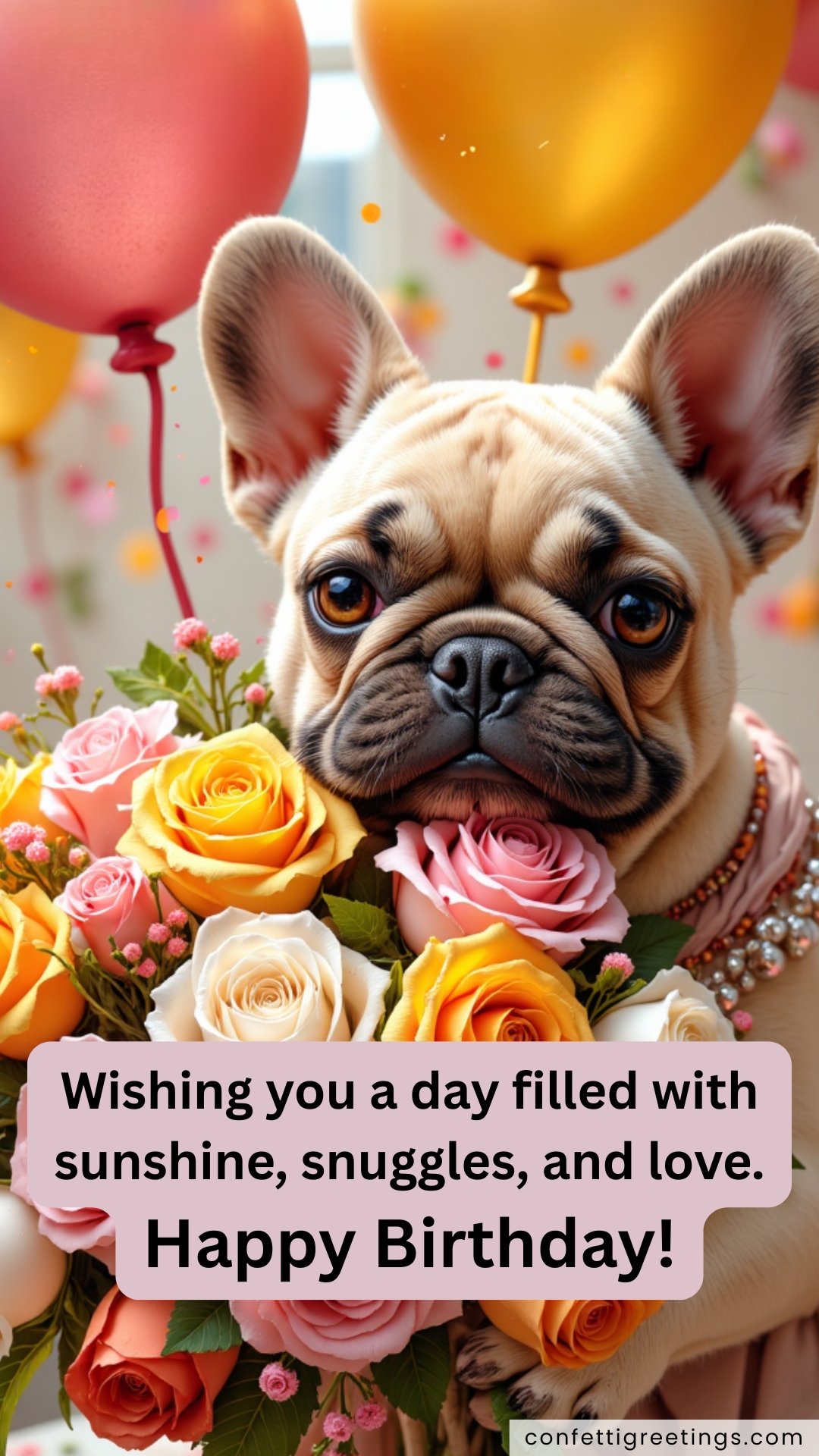 online cards for birthday cute pug dog with pink and white roses