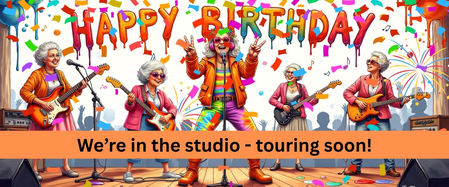 water color image of old ladies singing on stage