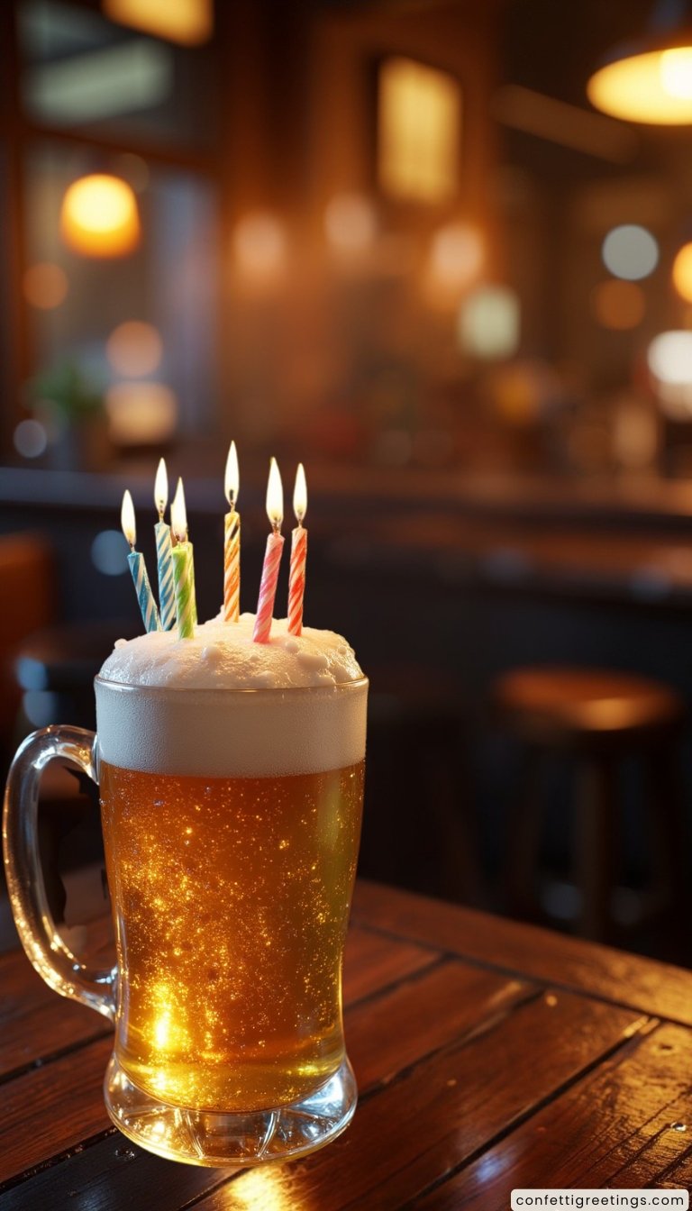free ecards-virtual greeting cards- Birthday candles in a mug of beer
