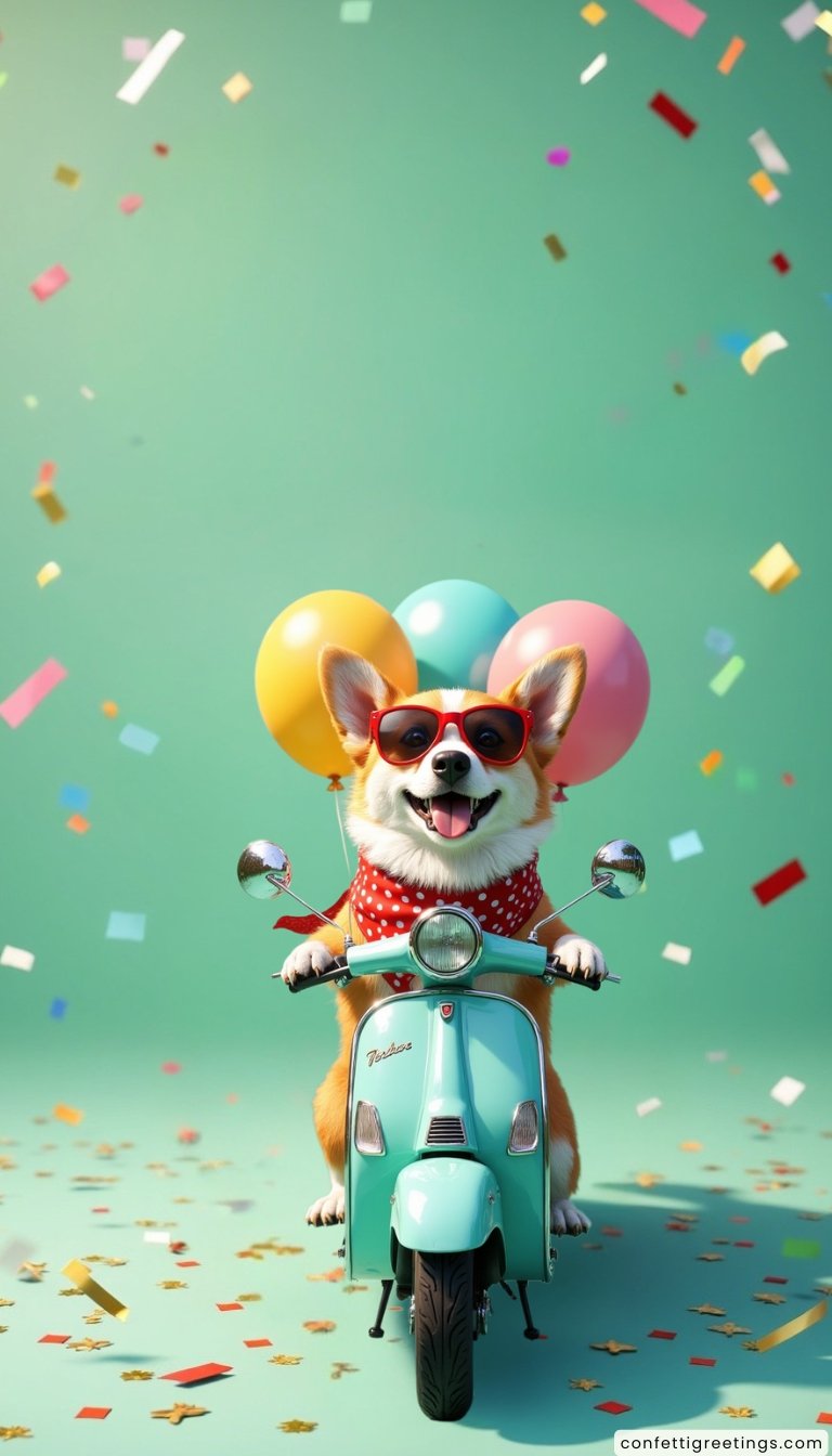 free ecards-virtual greeting cards- cool dog riding a turquoise scooter