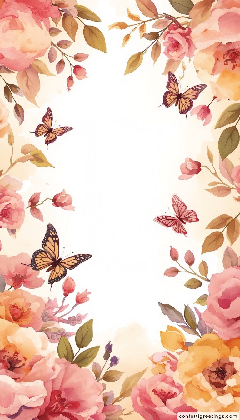 free ecards-virtual greeting cards- pink flowers and fluttering butterflies
