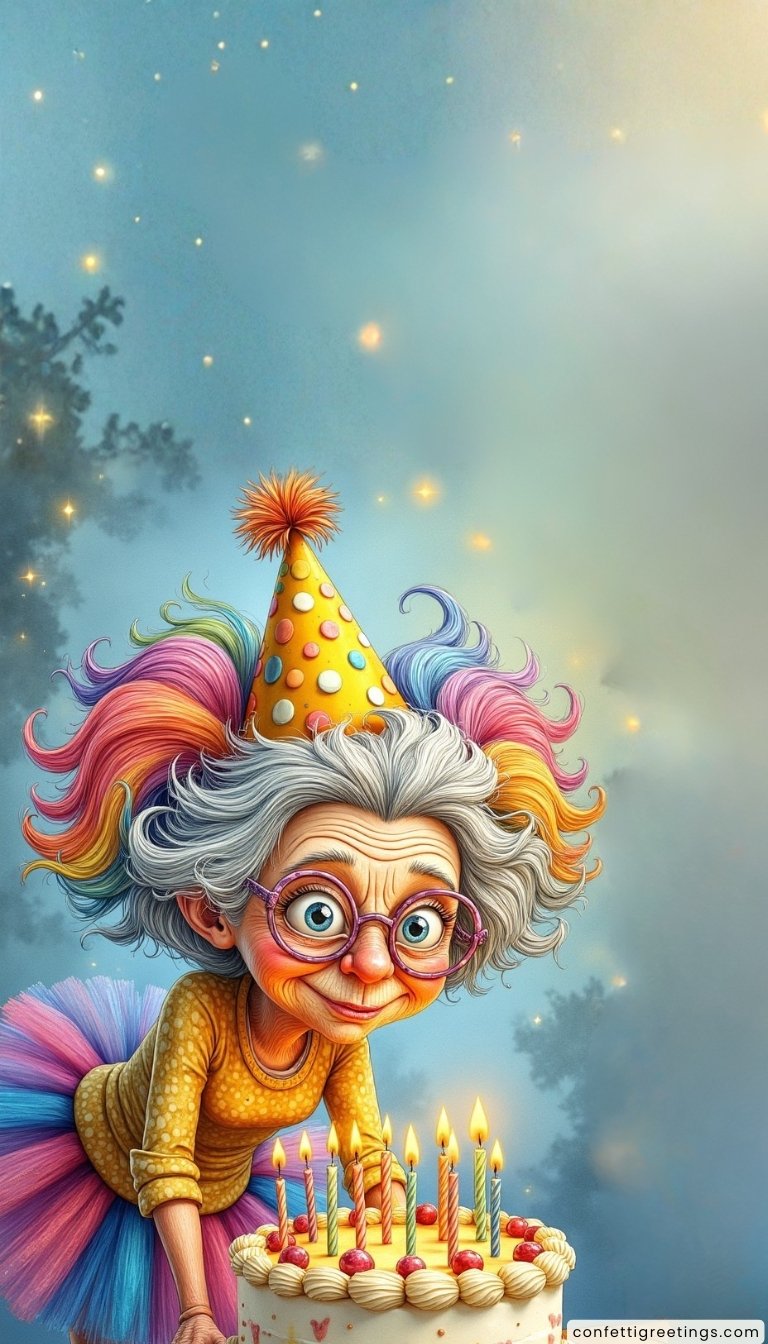 free ecards-virtual greeting cards- old lady blowing out birthday candles