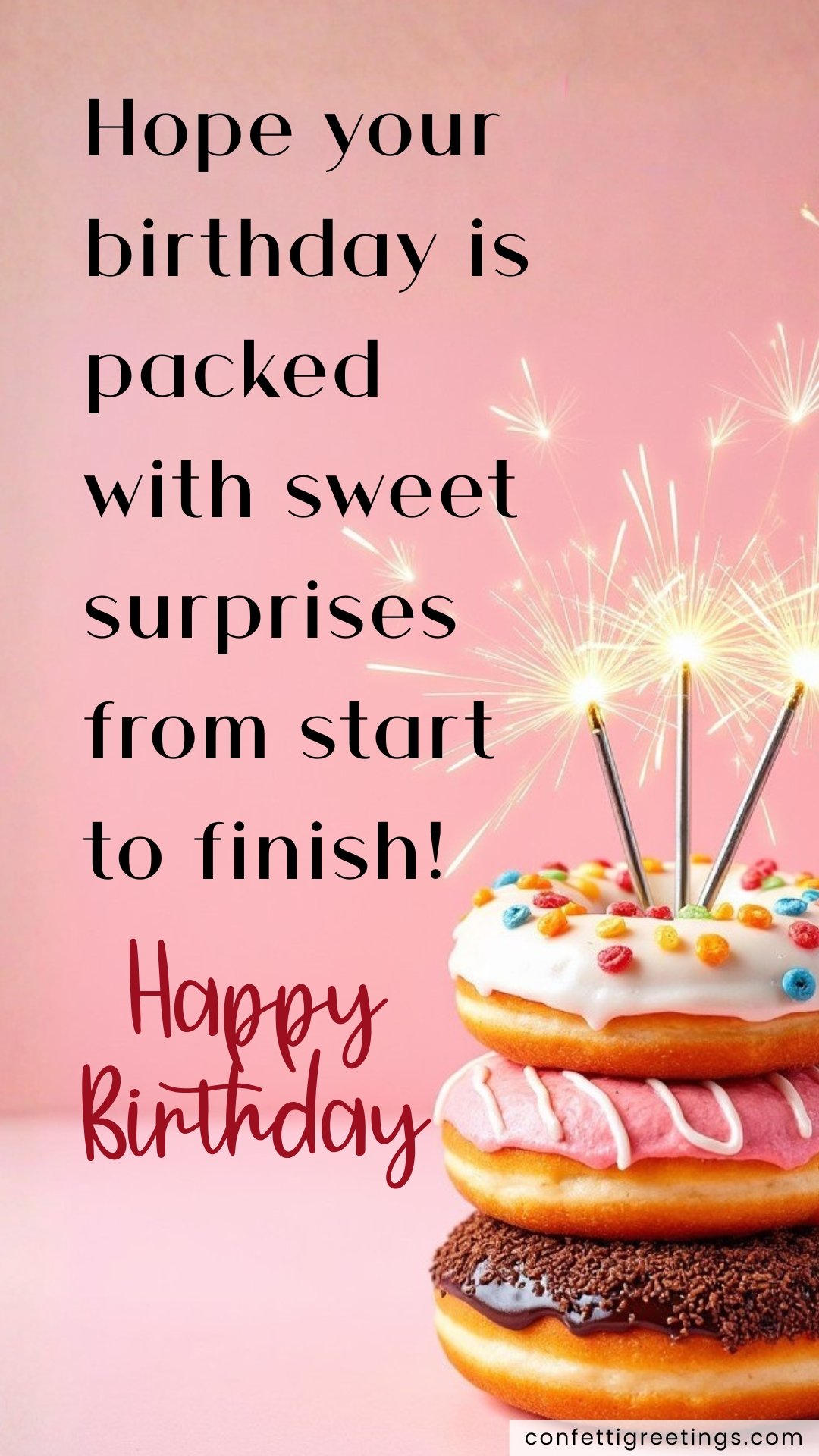 online cards for birthday stack of three donuts with sparklers in them