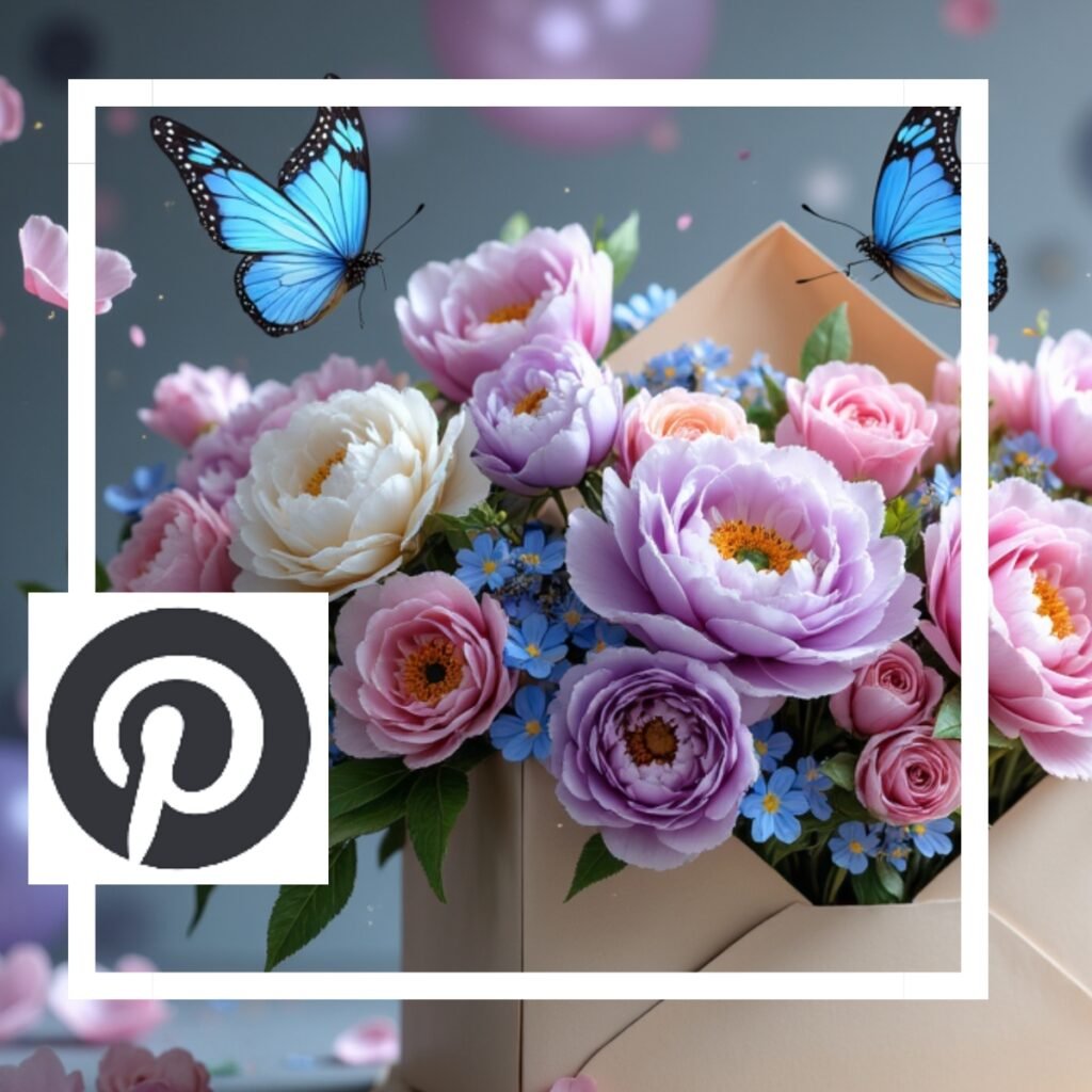 pinterest with lavender flowers and blue butterflies