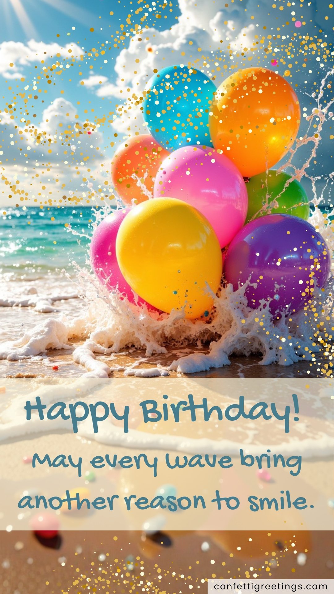 summer birthday greeting card - balloons on the ocean