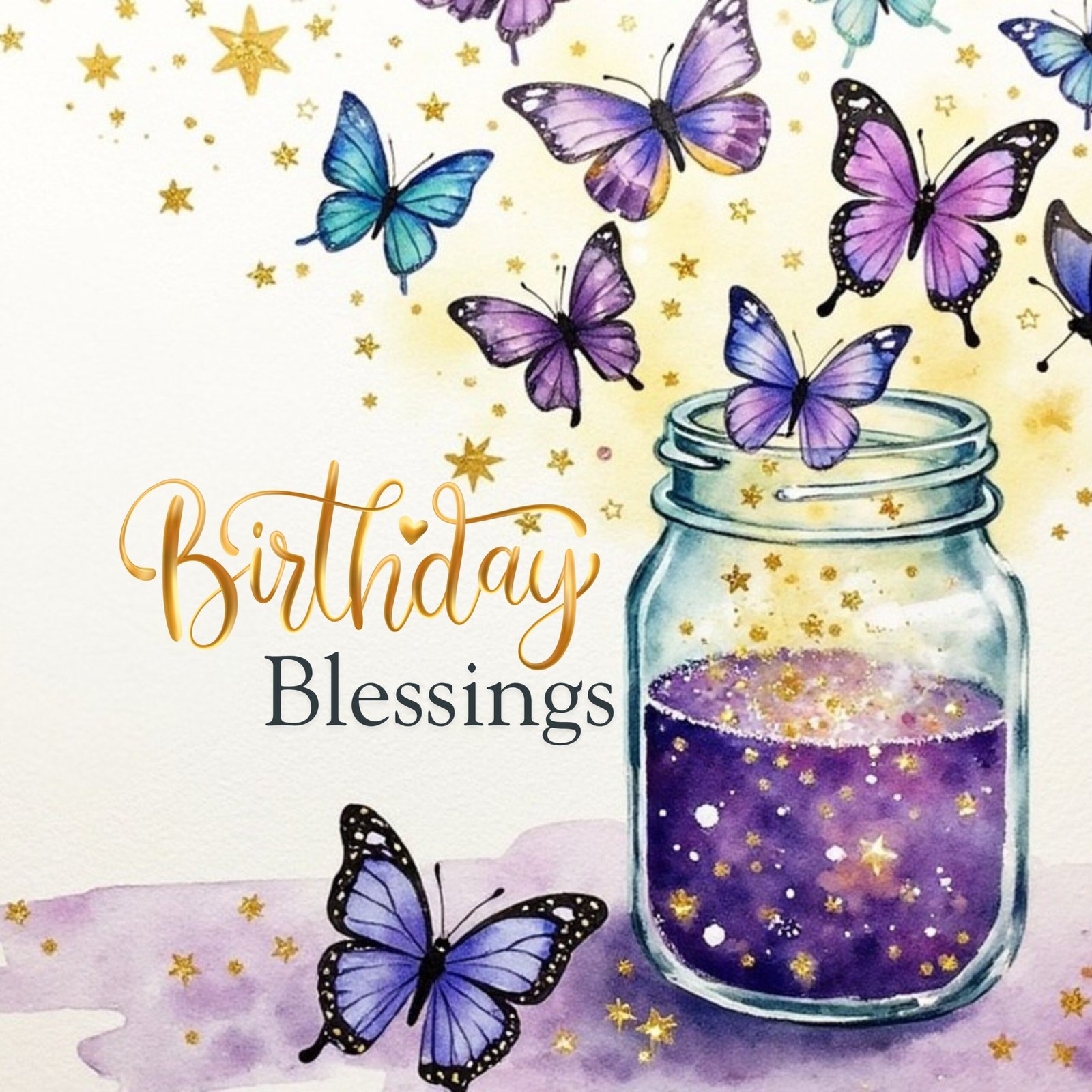 birthday blessings water color image of beautiful purple butterflies