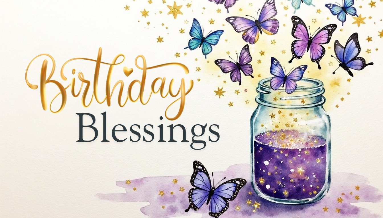 birthday blessings water color image of beautiful purple butterflies