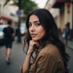 a woman with dark brown hair and brown eyes