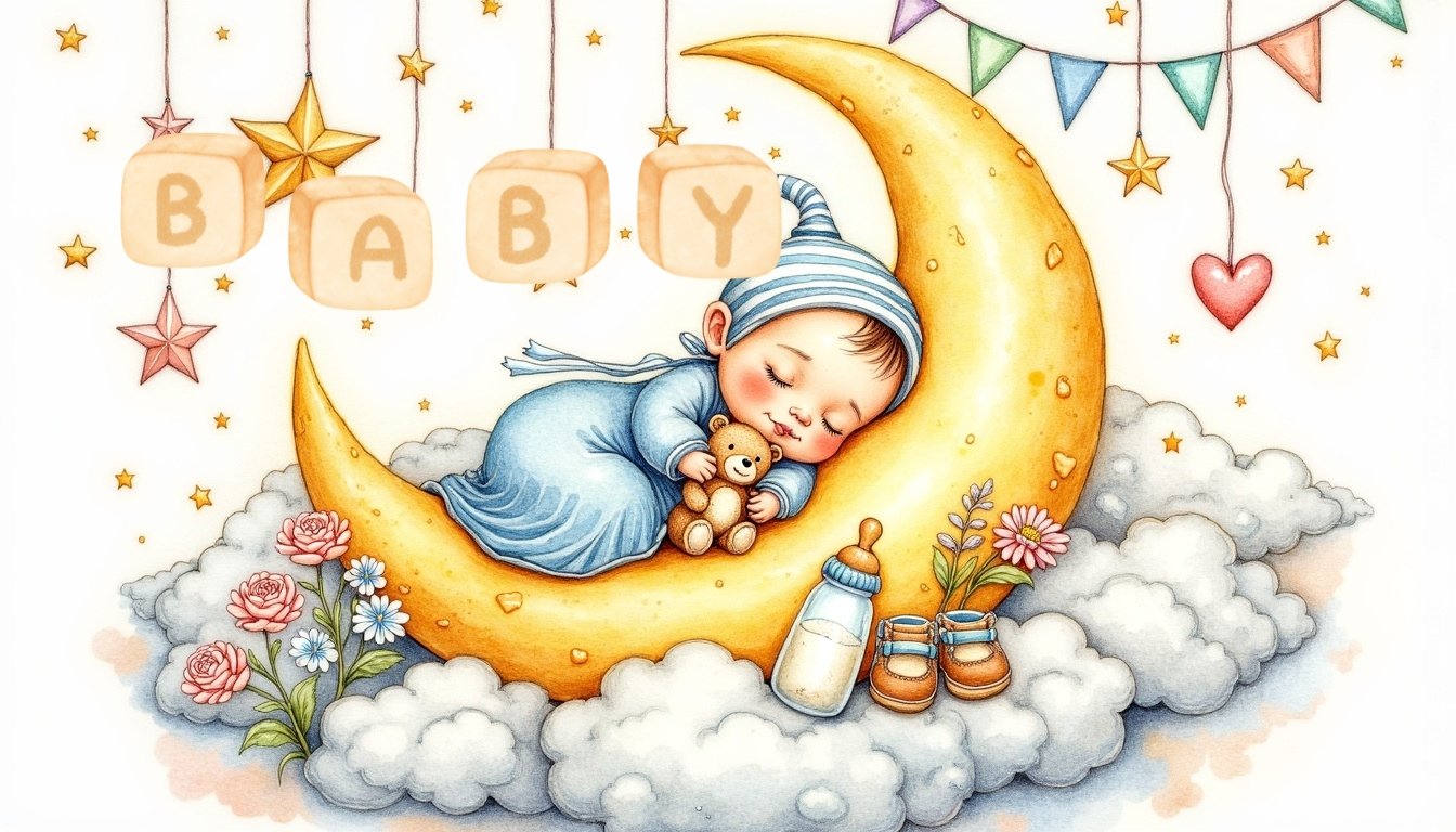 Congratulations Messages for a New Baby - watercolor image of a newborn baby sleeping soundly