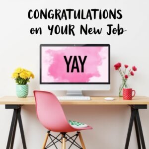congratulations messages for a new job or promotion - watercolor desk with a computer on it