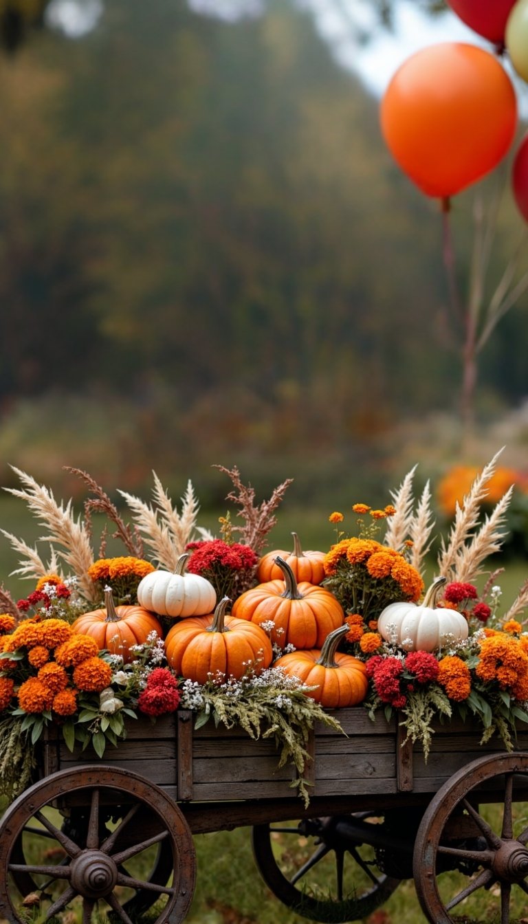 free ecards-virtual greeting cards-design fall outdoor scene with wagon filled with fall flowers