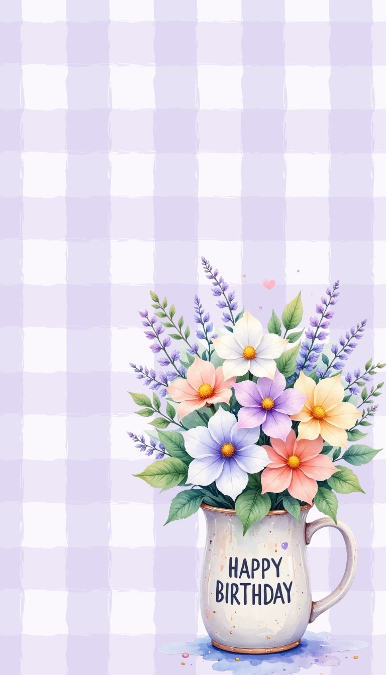 free ecards-virtual greeting cards-design watercolor flowers with purple gingham background
