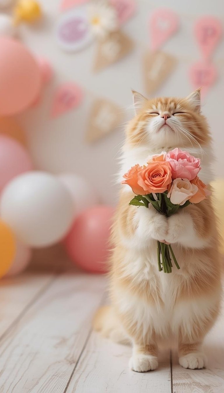 free ecards-virtual greeting cards-design orange tabbu cat holding pink roses