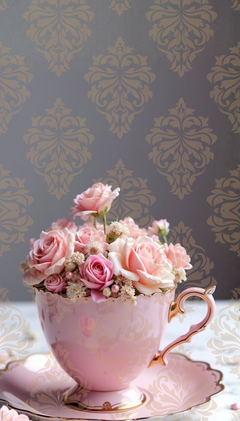 free ecards-virtual greeting cards- pink roses in a pink teacup