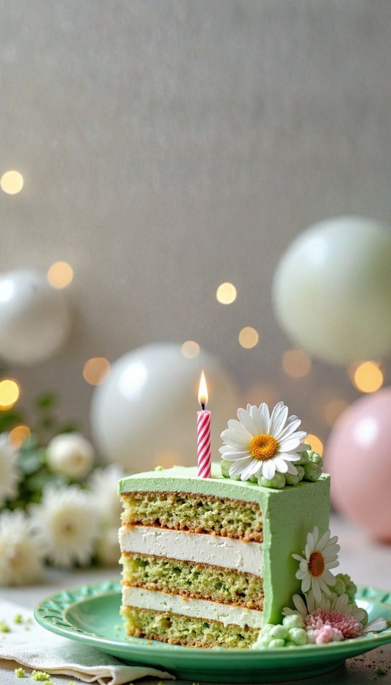 free ecards-virtual greeting cards-green slice of cake with lit birthday candle