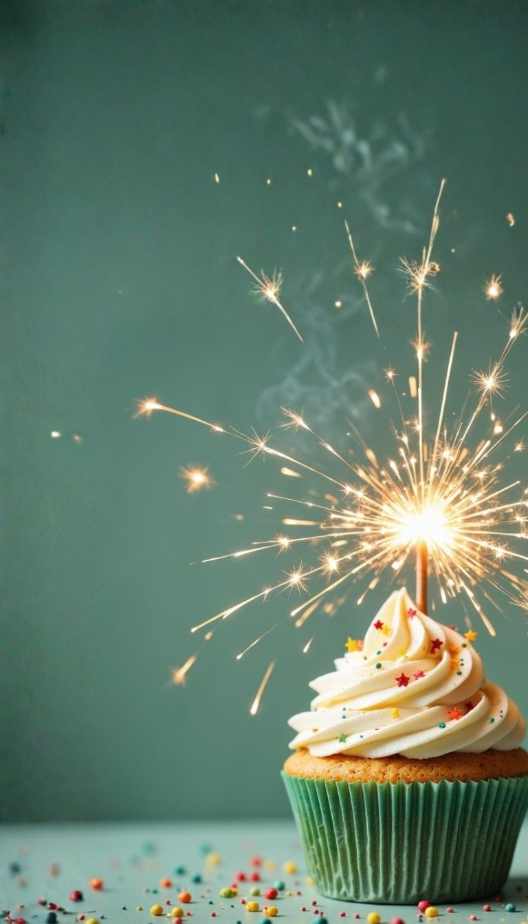 free ecards-virtual greeting cards-design cupcake with sparkler in it with a green background