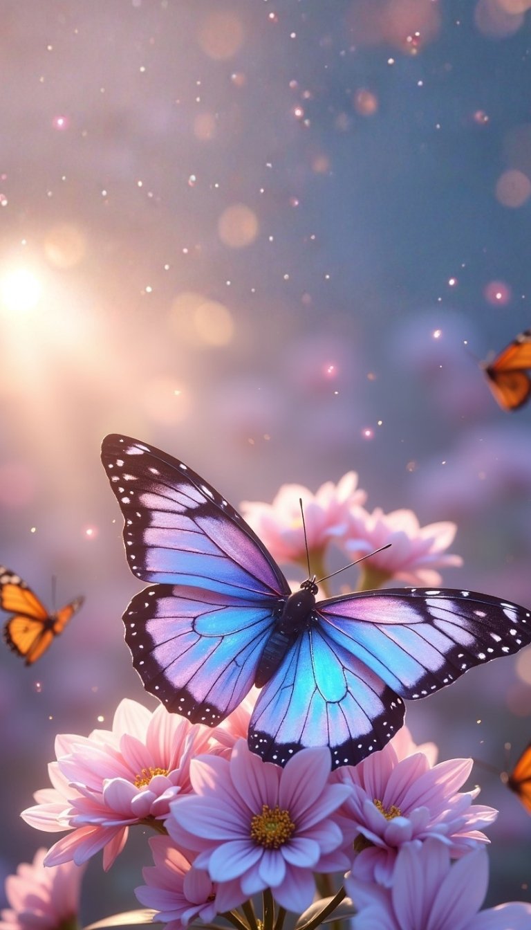 free ecards-virtual greeting cards-design pink flowers with a blue butterfly on it