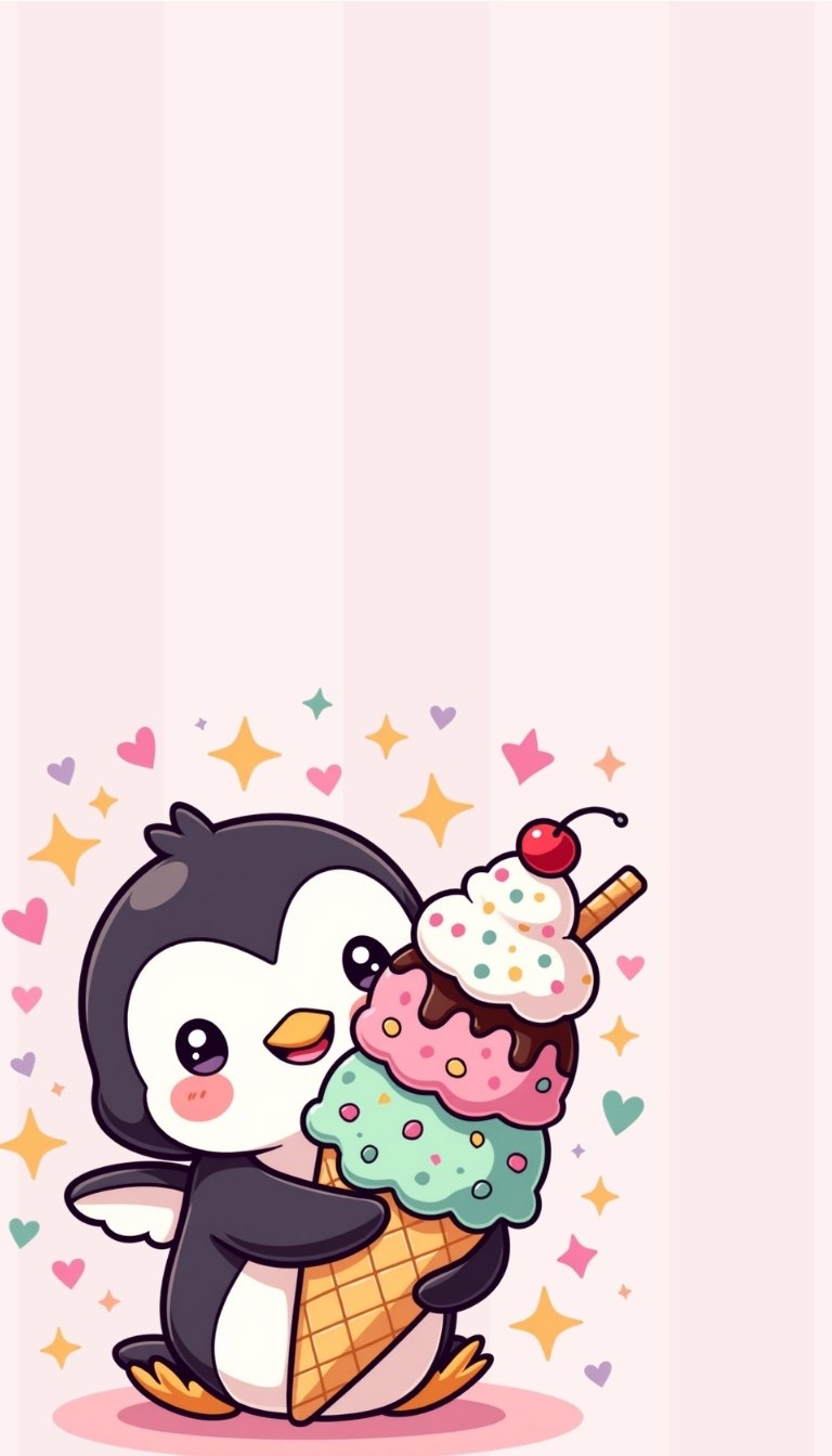 free ecards-virtual greeting cards-cute drawing of a penguin holding an ice cream cone
