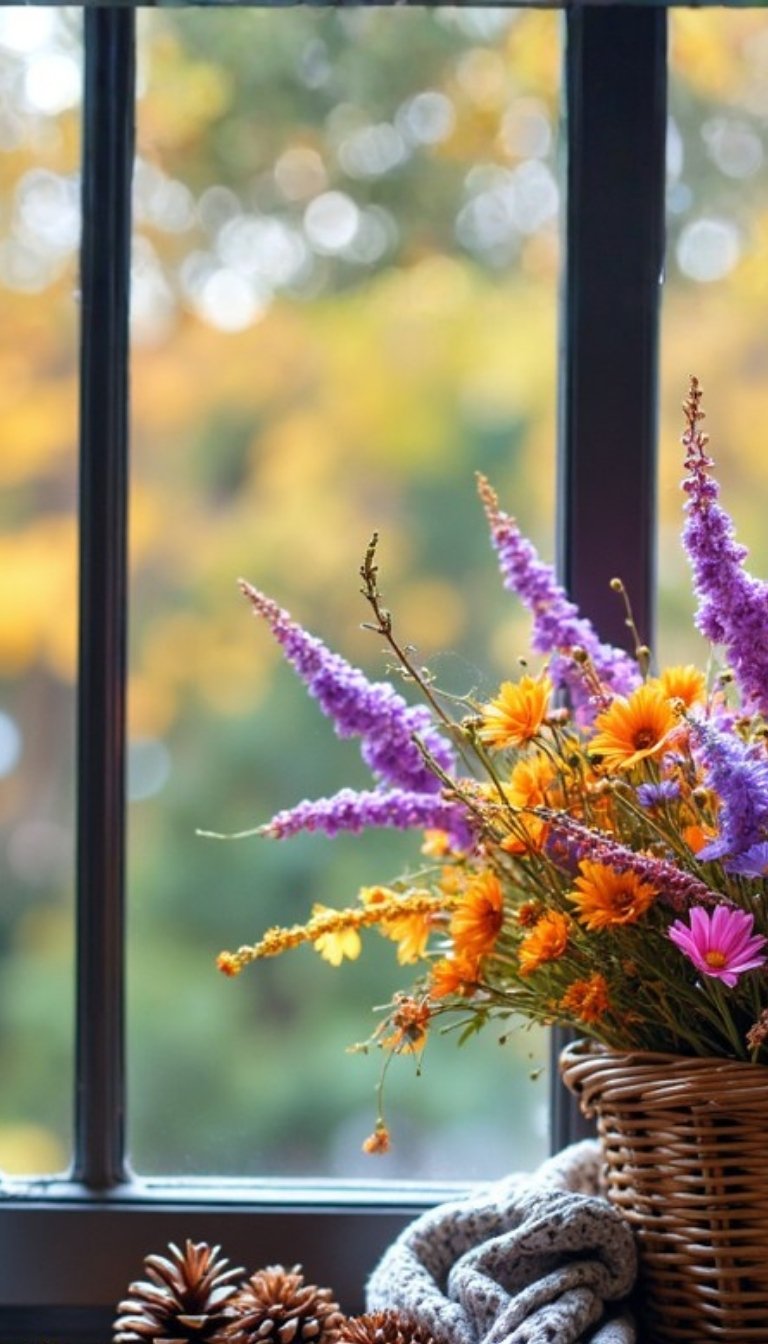 free ecards-virtual greeting cards-design fall flowers near a window