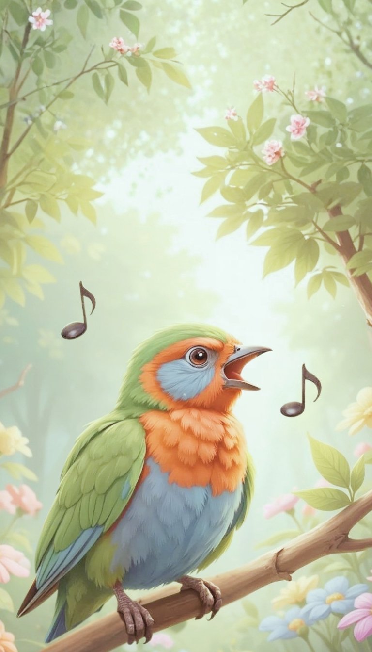 free ecards-virtual greeting cards-design pretty bird singing in the forest