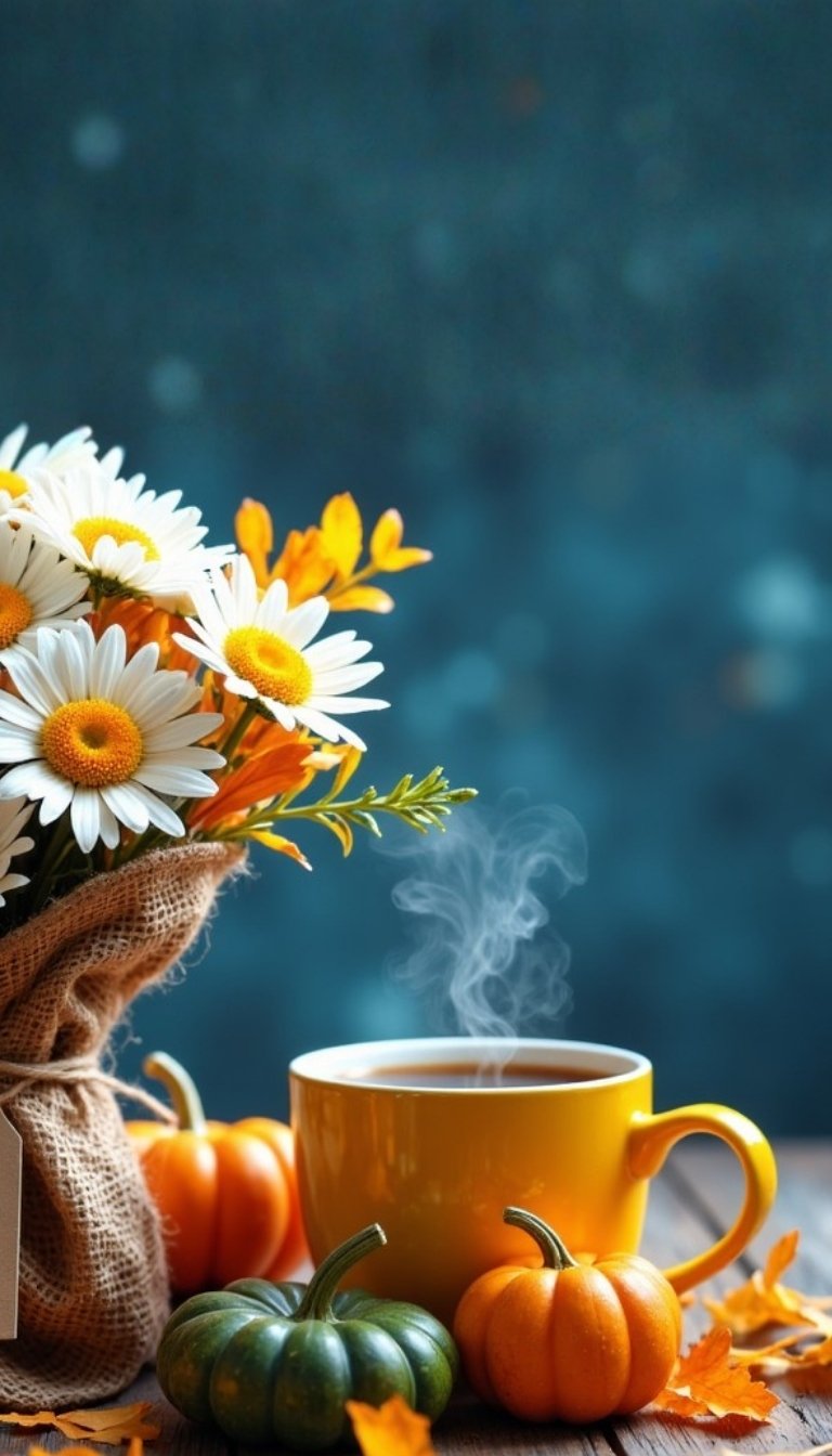 free ecards-virtual greeting cards-design fall flowers and hot tea