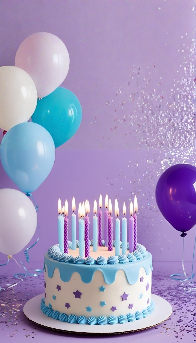 free ecards-virtual greeting cards- purple cake and balloons