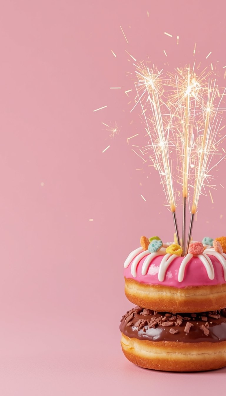 free ecards-virtual greeting cards- stack of donuts with sparkles in them on pink background