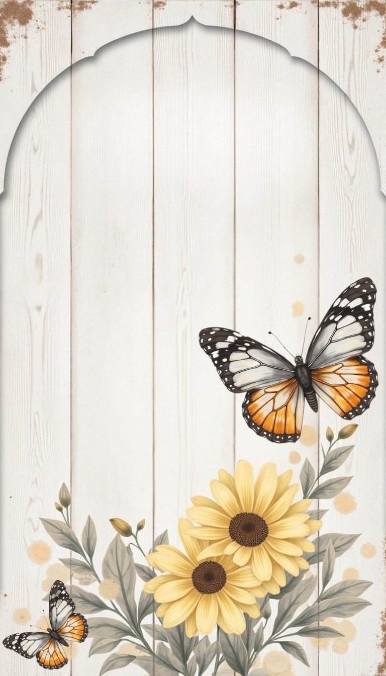 free ecards-virtual greeting cards-rustic wood background with sunflowers and butterflies