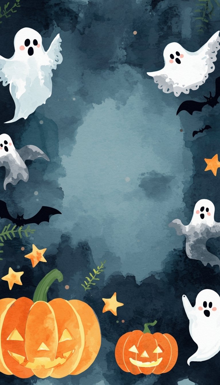 free ecards-virtual greeting cards-watercolor halloween ghost background