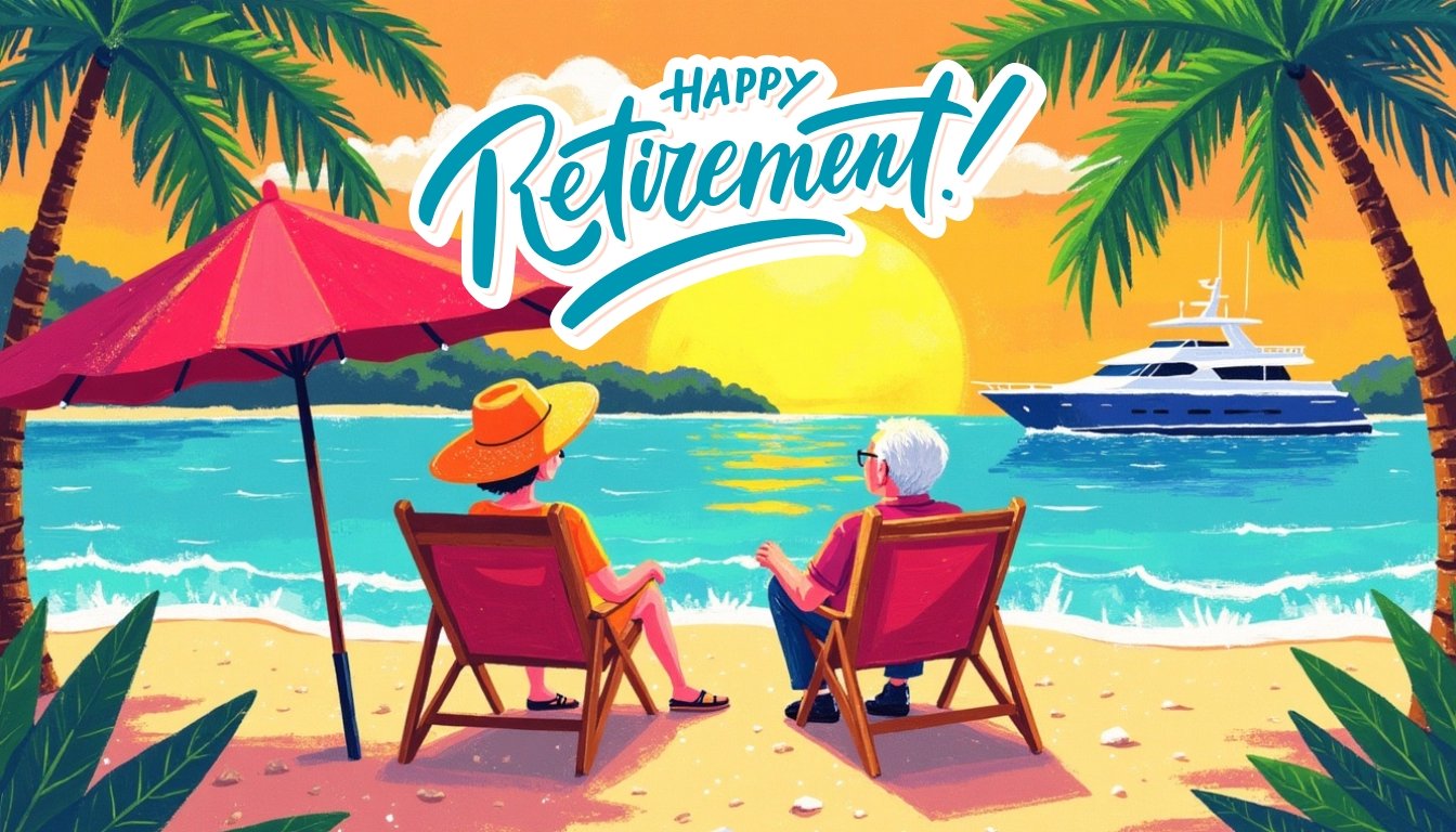 congratulations on your retirement messages- image of a retired couple sitting on loungers looking at the ocean