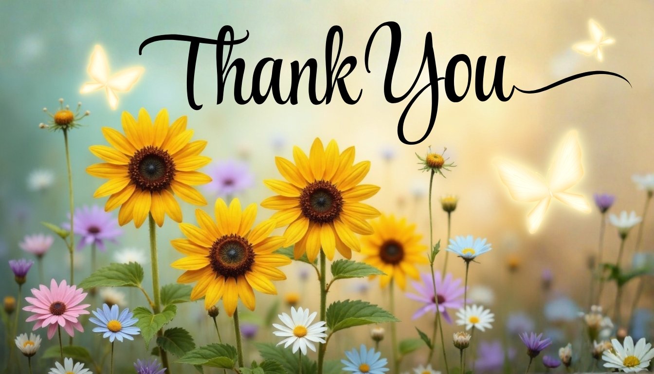 thank you messages with yellow wildflower background