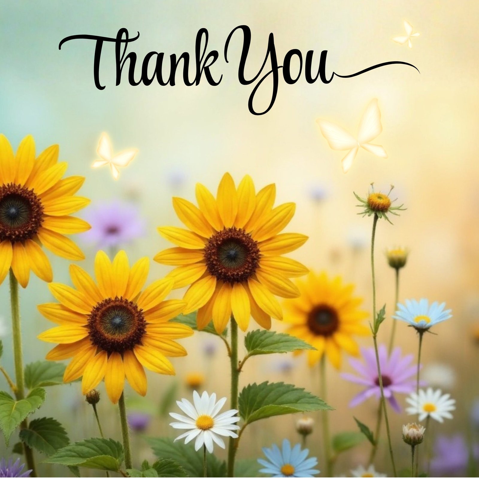thank you messages with yellow wildflower background