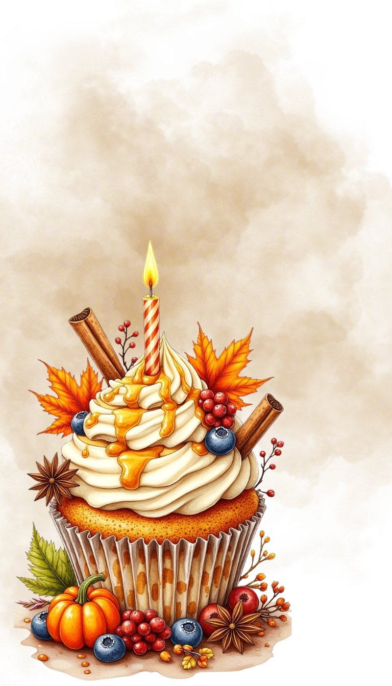 thanksgiving birthday watercolor cupcake with pumpkins