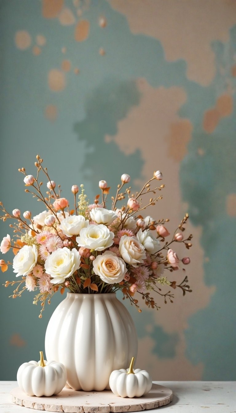 thanksgiving birthday pretty flowers in a white pumpkin shaped vase