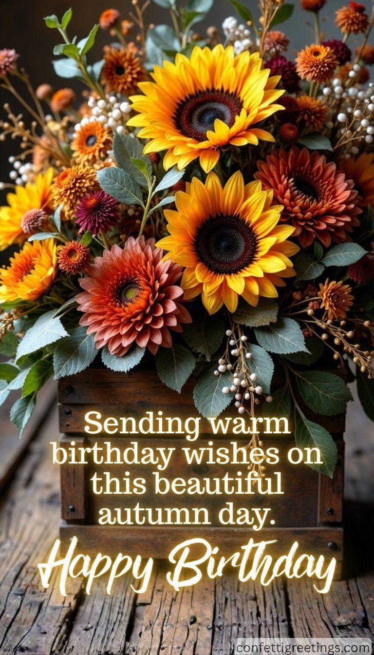 fall birthday greeting - autumn flowers