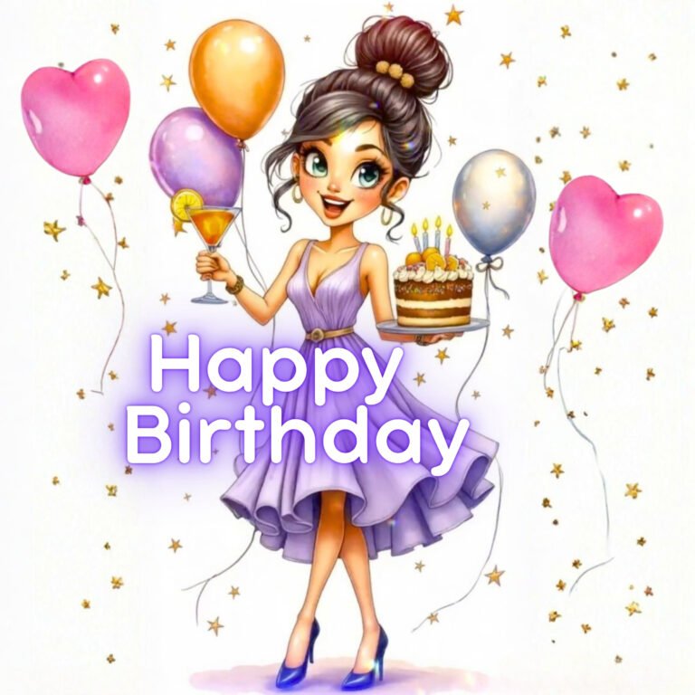 MADE by ConfettiGreetings.com - water color animated woman holding a birthday cake and drink
